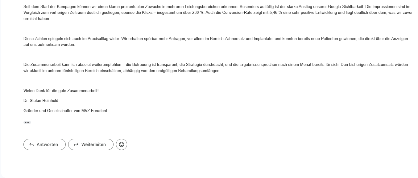 Kundenfeedback - Dr. Stefan Reinhold